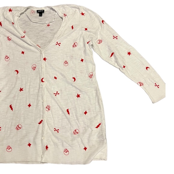 TORRID Cardigan Skulls Lightning Bolt Star Crossbones, size 2x, white and red - Picture 8 of 16